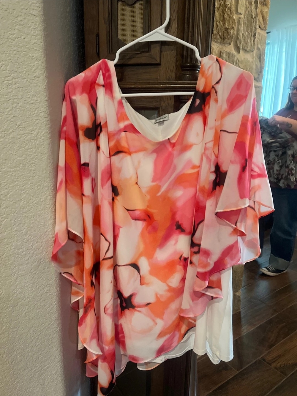 Avenue Pink & Orange Watercolor Floral Layered Tunic